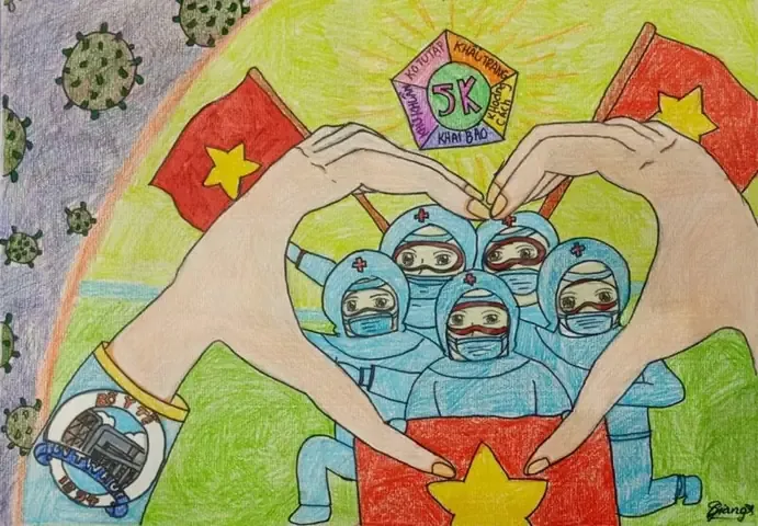 Biểu tượng trái tim cách điệu với hình ảnh lá cờ tổ quốc và bản đồ Việt Nam