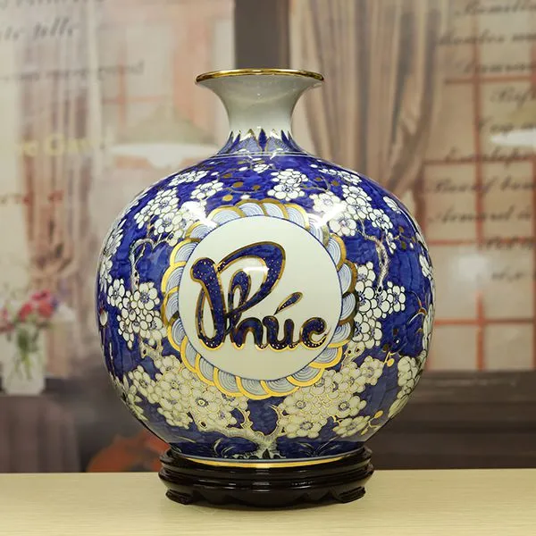 Mẫu bình gốm hút tài lộc gốm sứ vẽ vàng 24k tại Decopro.vn