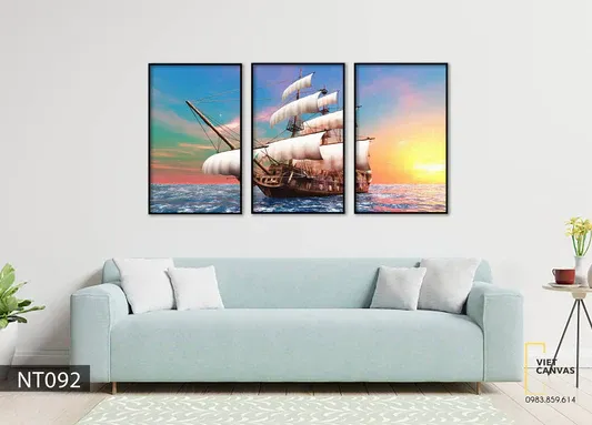 bộ 3 tranh cánh buồm ra khơi thuận buồm xuôi gió