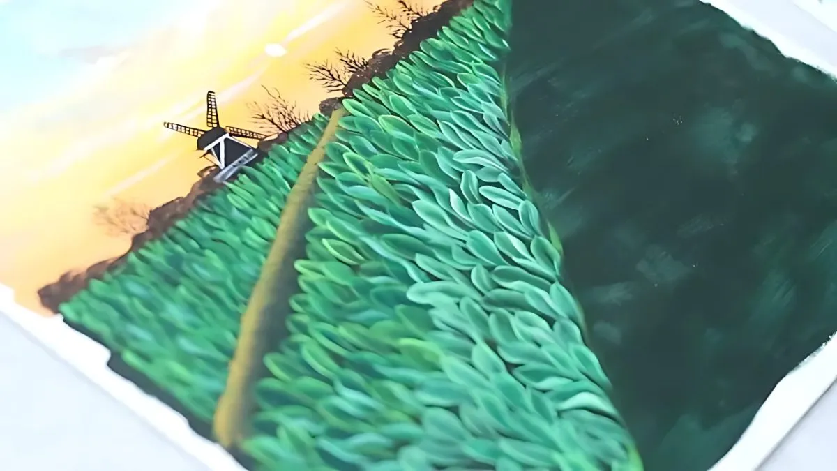 Bố cục cánh đồng hoa giúp tạo nên một bức tranh vẽ hoa đẹp có chiều sâu và không gian