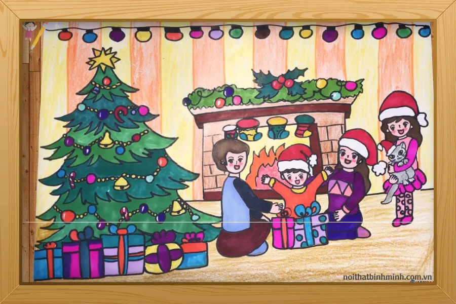 Bữa tiệc Giáng sinh vui vẻ được thể hiện qua nét vẽ đầy màu sắc