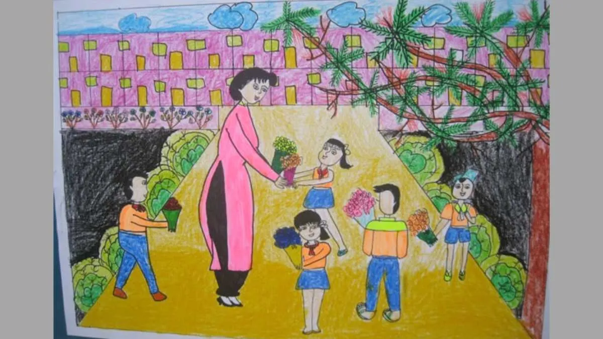 Bức tranh bé vẽ tặng mẹ thể hiện sự chăm sóc ân cần mỗi ngày