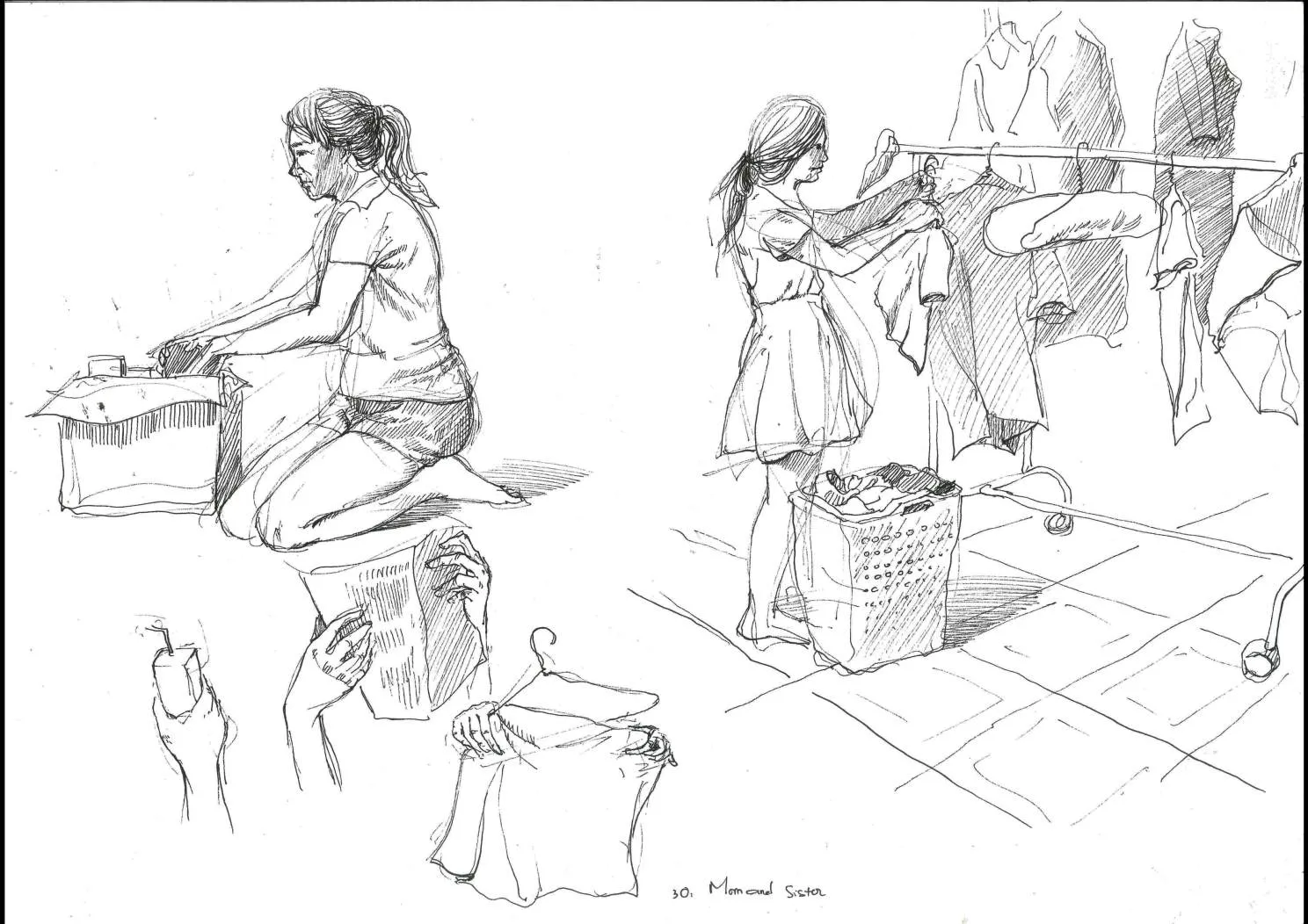 Bức tranh ký họa dáng người với các đường nét tinh tế và uyển chuyển