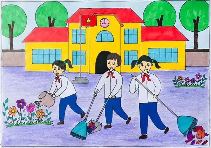 Bức tranh ngôi trường mơ ước đầy niềm vui của học sinh