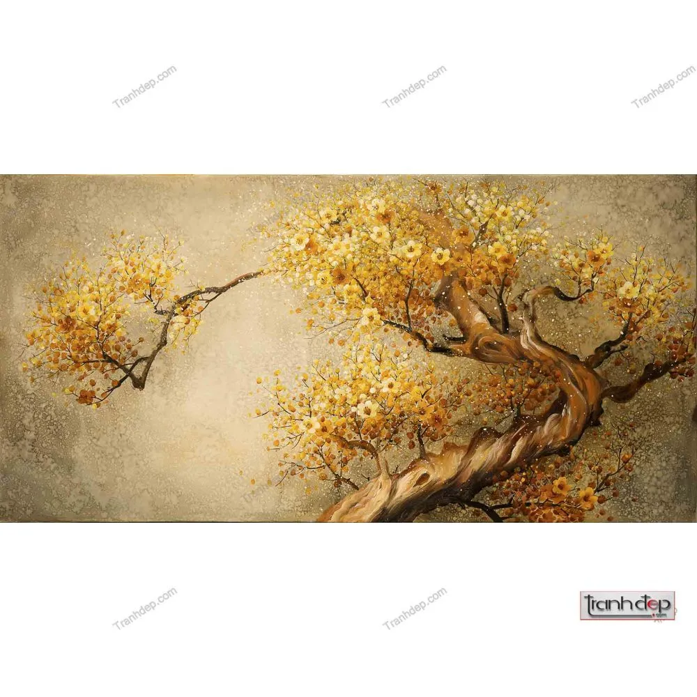 Bức tranh sơn dầu hoa mai rực rỡ sắc xuân tái hiện vẻ đẹp rạng ngời