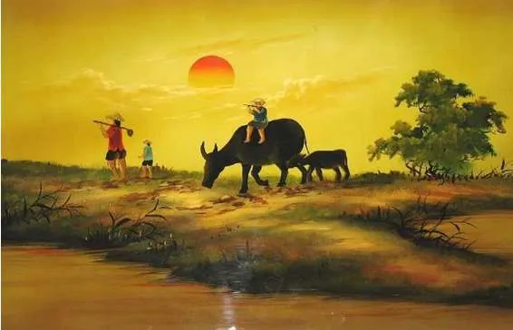 Bức tranh sơn dầu khu rừng và dòng sông