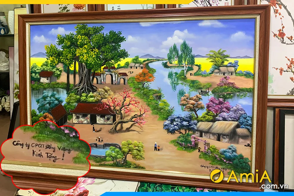 Bức tranh sơn dầu phong cảnh làng quê làm quà tặng tân gia ý nghĩa