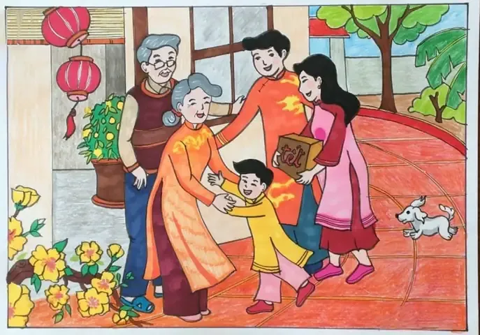 Bức tranh thể hiện sự kính trọng và yêu thương dành cho ông bà kính yêu