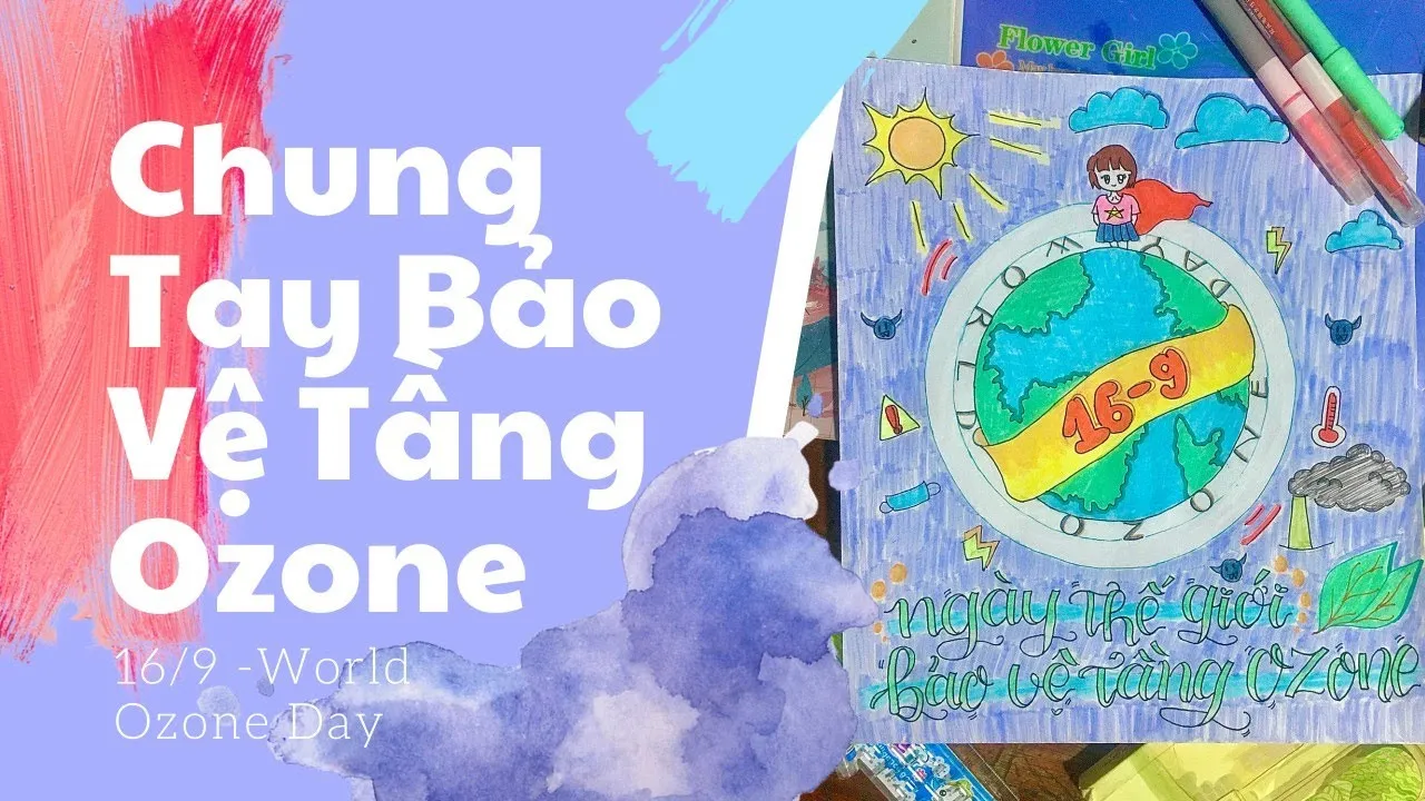 Bức tranh tường đầy ấn tượng về chủ đề bảo vệ tầng ozon của học sinh