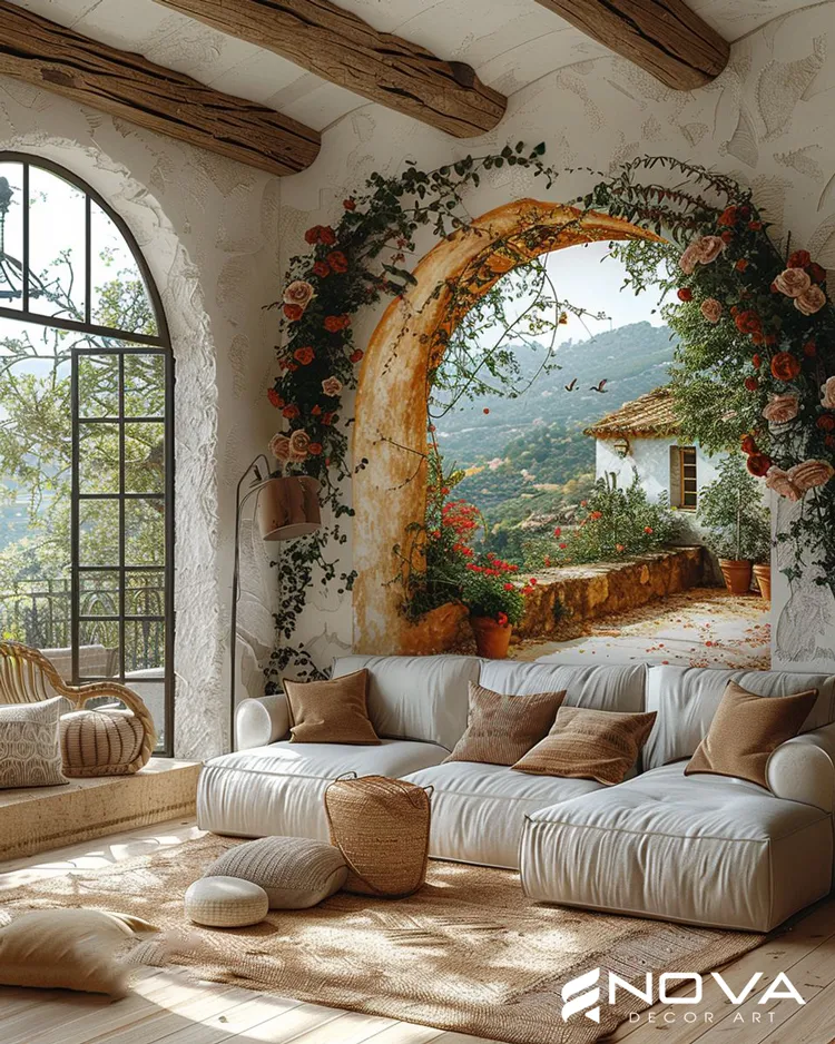 Bức tranh tường hoa hồng 3D sống động tạo chiều sâu cho không gian - Mẫu 3