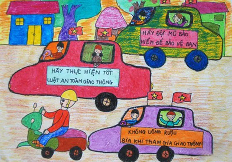 Bức tranh vẽ cảnh giao thông đường phố sinh động của học sinh lớp 6