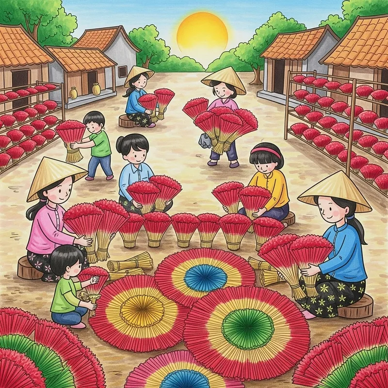 Bức tranh vẽ làng nghề truyền thống Việt Nam đặc sắc