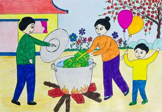 Bức tranh vẽ tay đơn sơ thể hiện tình yêu vô bờ bến dành cho cha mẹ