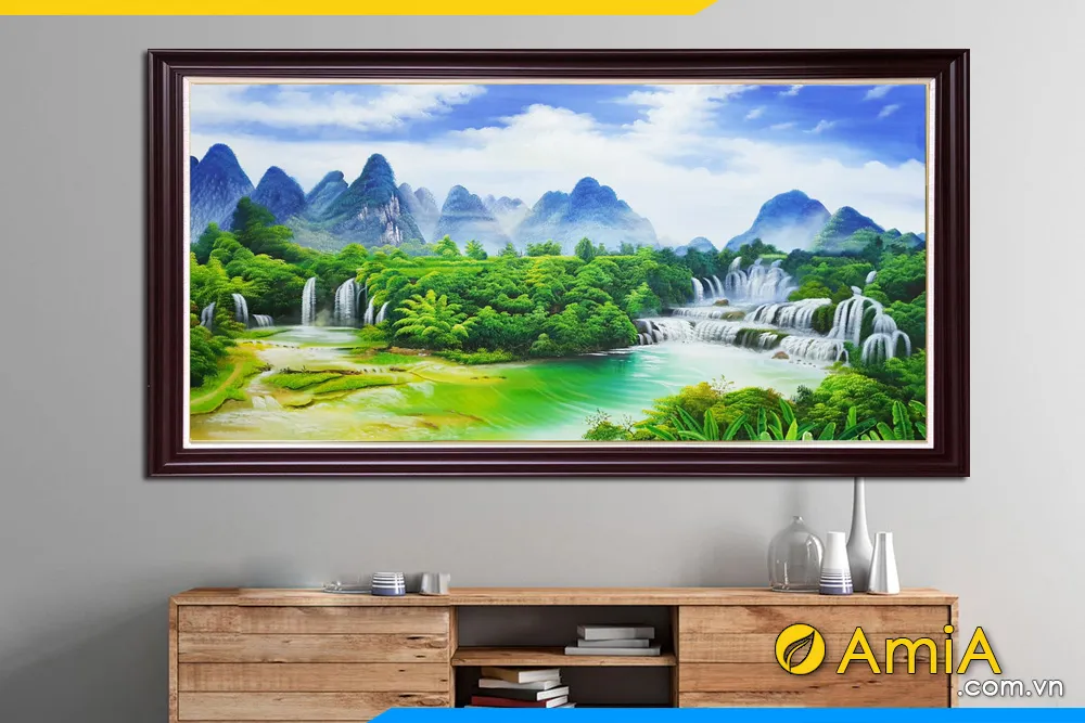 Bức tranh vẽ thác Bản Giốc bằng sơn dầu đẹp chân thực mã AmiA TSD 580
