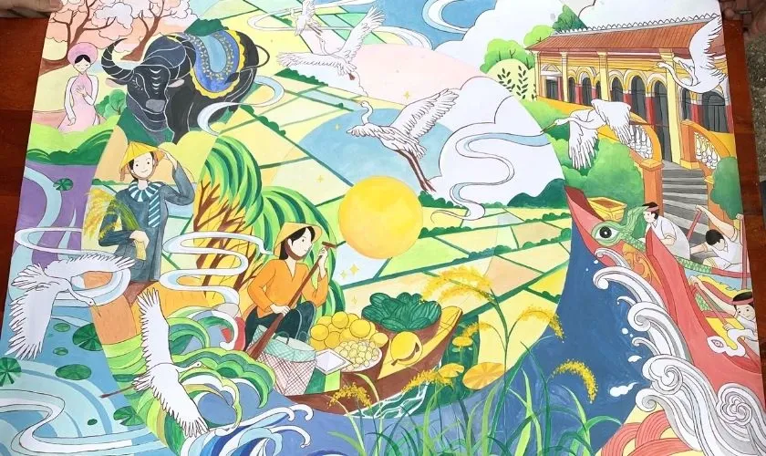 Bức tranh vẽ về 30/4 đơn giản chủ đề đất nước