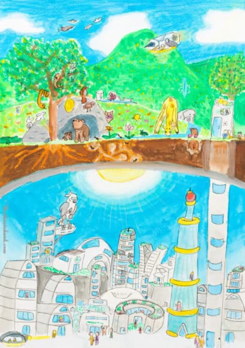 Bức tranh vẽ ý tưởng trẻ thơ lớp 5 đạt giải cao với nội dung nhân văn sâu sắc