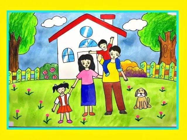 Bức tranh với những màu sắc hài hòa thể hiện sự bình yên của gia đình