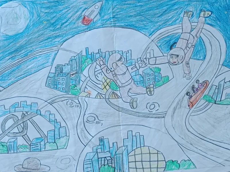 Bức tranh ý tưởng trẻ thơ lớp 5 đoạt giải với những nét vẽ đầy năng lượng