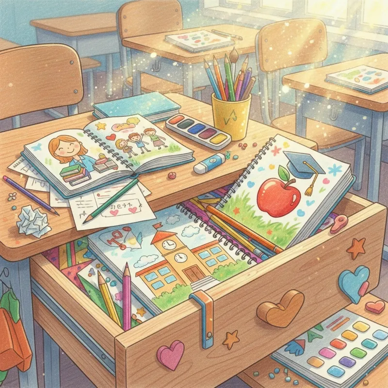 Bức vẽ thầy cô và mái trường mang lại cảm giác thân quen cho người xem