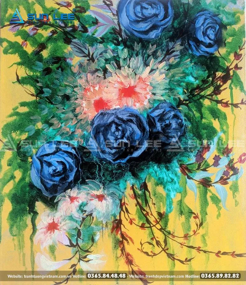 Bức vẽ tranh tường hoa hồng xanh thanh khiết mang lại sự thư thái - Mẫu 10