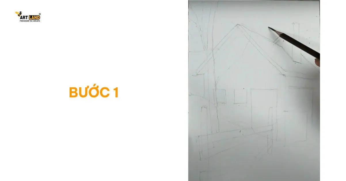 Bước 1: Phác thảo bố cục tranh phong cảnh (Nguồn: Lưu Vũ Minh)