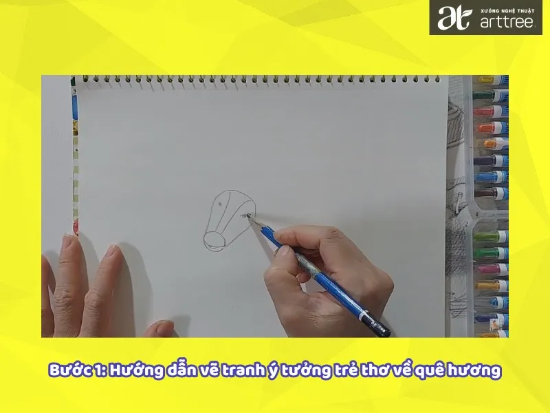 Bước đầu tiên trong hướng dẫn vẽ tranh ý tưởng trẻ thơ đề tài quê hương