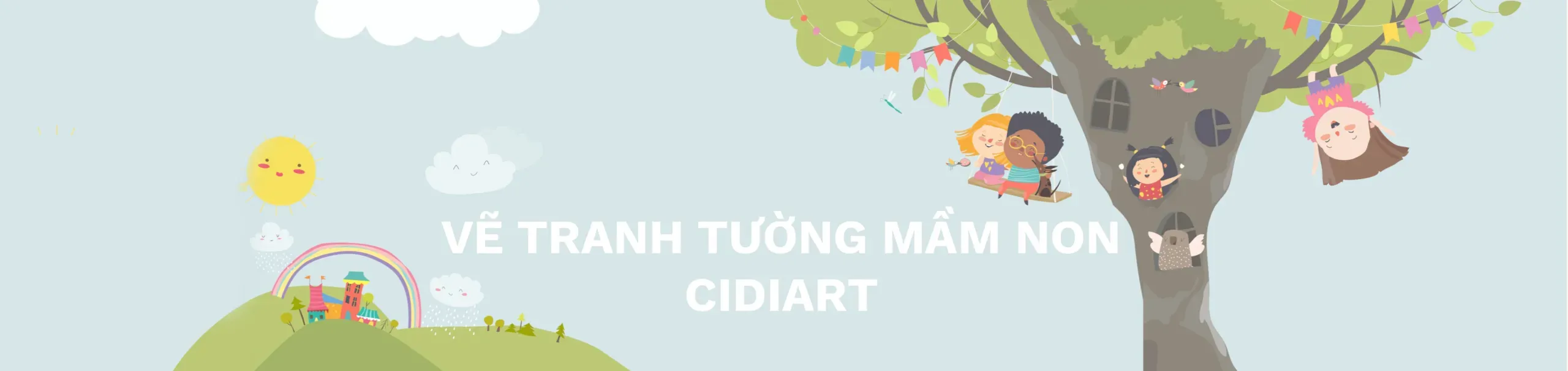 Vẽ tranh tường mầm non đơn giản với nhân vật hoạt hình