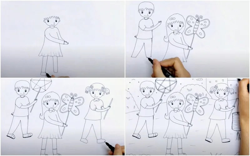 Các bạn nhỏ đang vui vẻ rước đèn lồng trong đêm hội trăng rằm