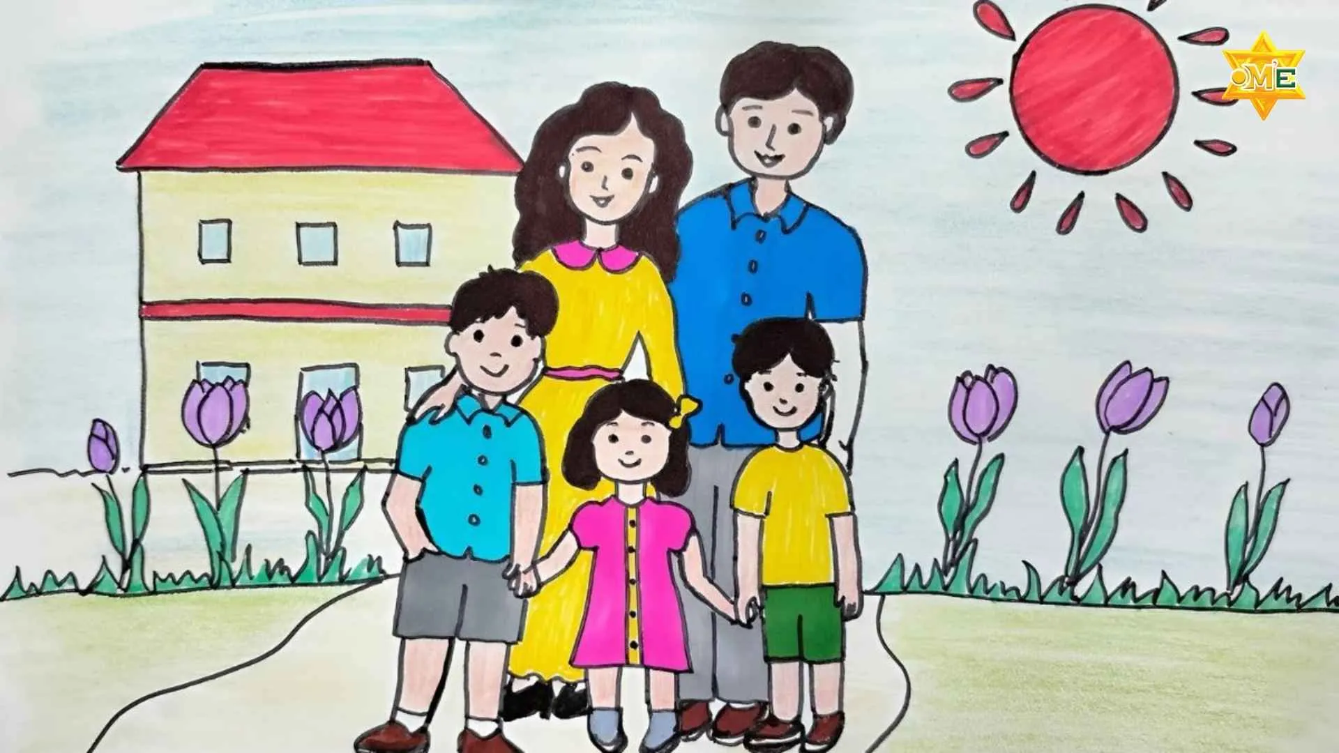 Các bức tranh vẽ gia đình thể hiện tình cảm gắn bó và hạnh phúc giữa các thành viên