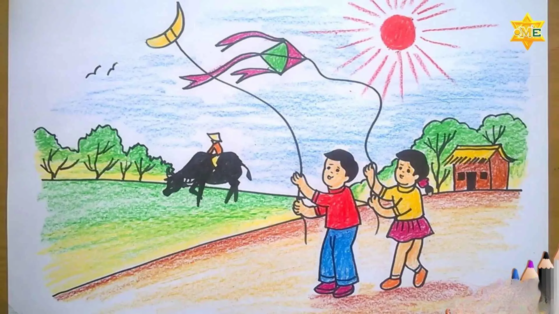 Các bức tranh vẽ mùa hè rực rỡ với ánh nắng và các hoạt động vui chơi