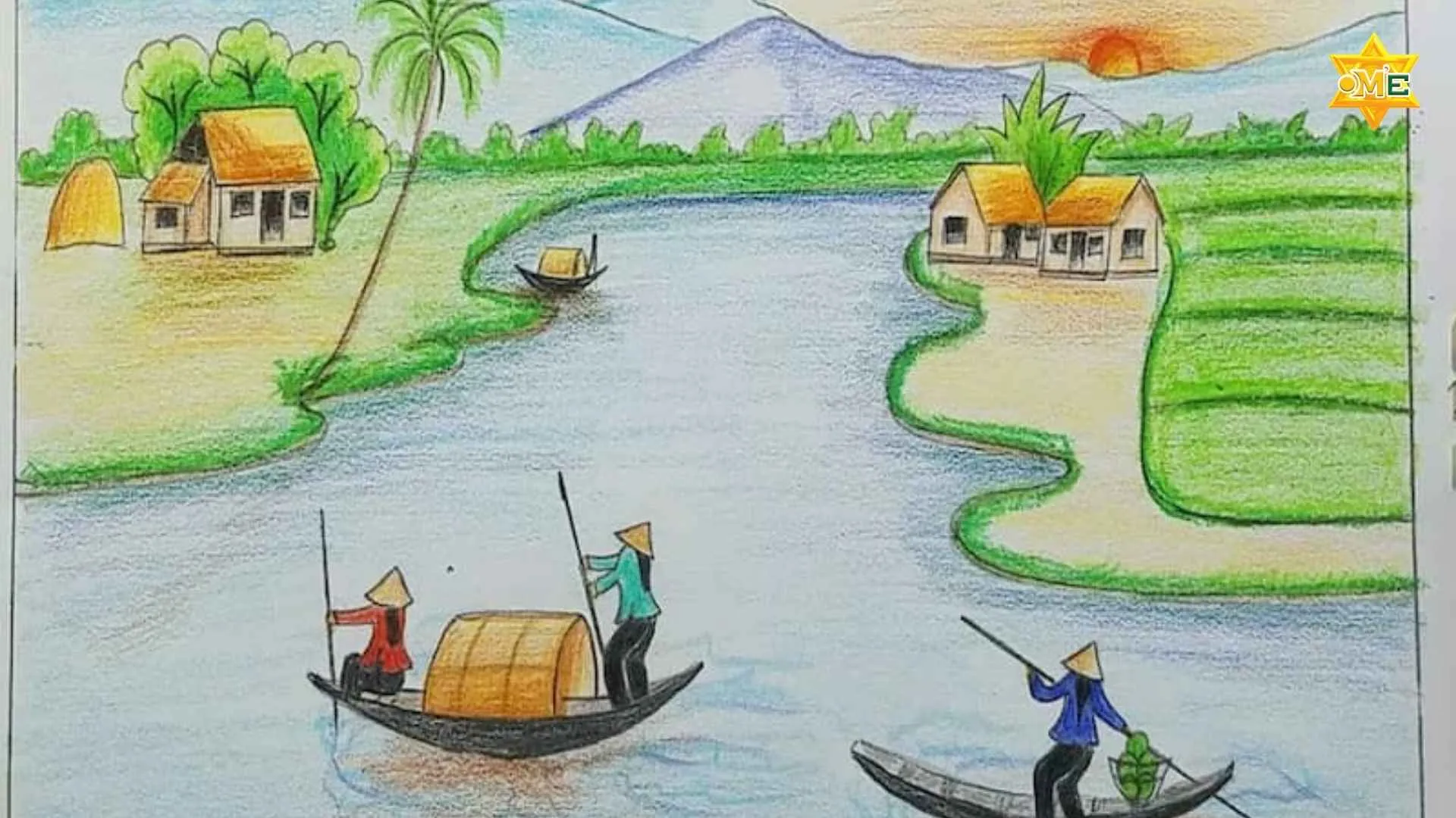 Các bức tranh vẽ phong cảnh quê hương tái hiện vẻ đẹp thanh bình của làng quê