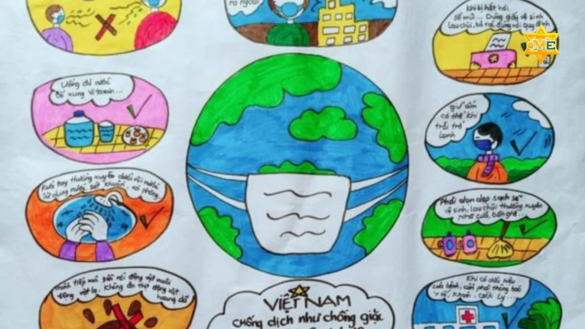 Các bức tranh vẽ về y tế cổ vũ tinh thần tích cực bảo vệ sức khỏe cộng đồng