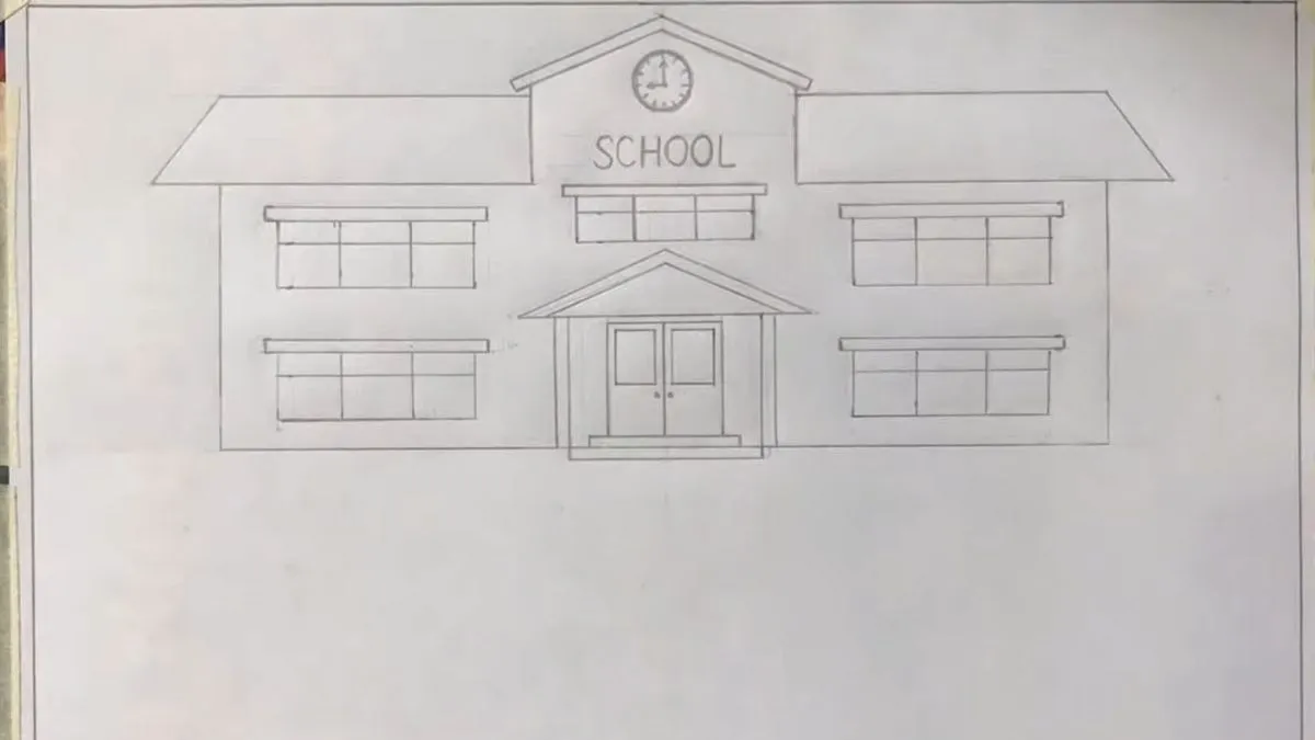 Các bước phác thảo khung hình cơ bản khi vẽ tranh trường học đơn giản