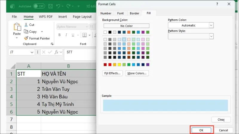 Chọn màu nền cho các hàng xen kẽ