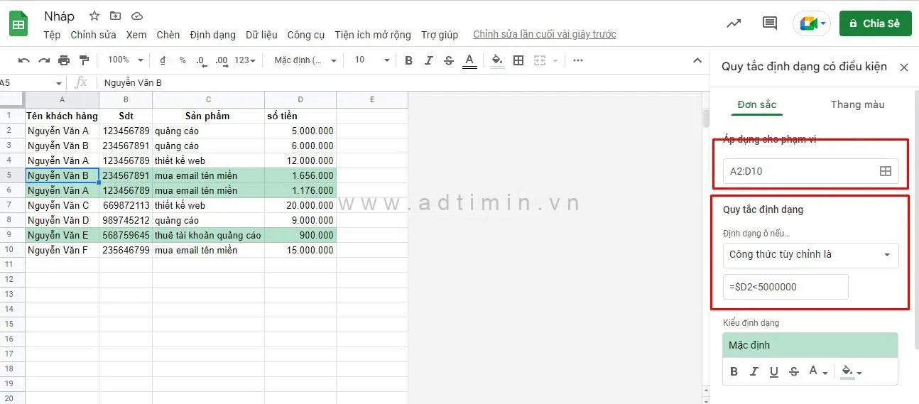 Tô màu theo ngưỡng giá trị