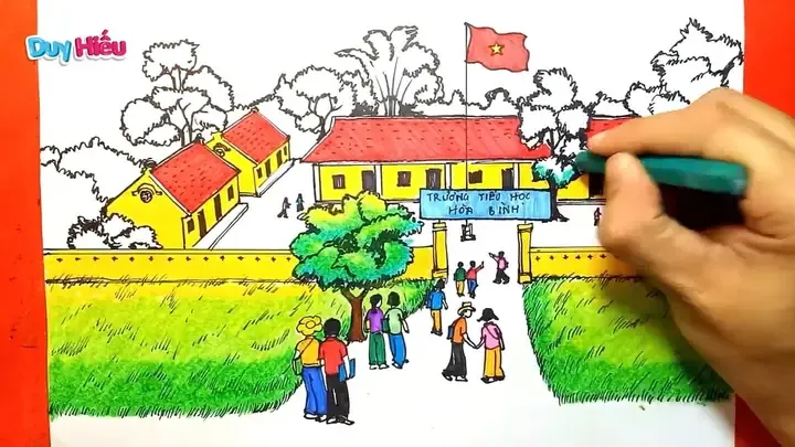 Cách phối màu khi vẽ tranh đề tài ngôi trường mơ ước của em