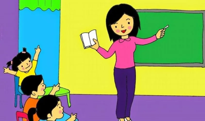 Cô giáo cùng học sinh trong giờ học