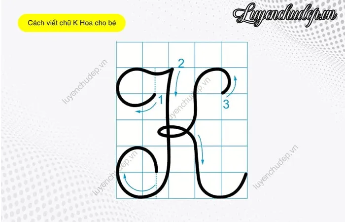 Chữ K hoa cỡ 5 ô ly giúp bé dễ dàng quan sát cấu trúc nét thắt