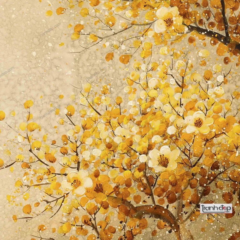 Cận cảnh chi tiết nét vẽ tinh tế trên bức tranh sơn dầu hoa mùa xuân