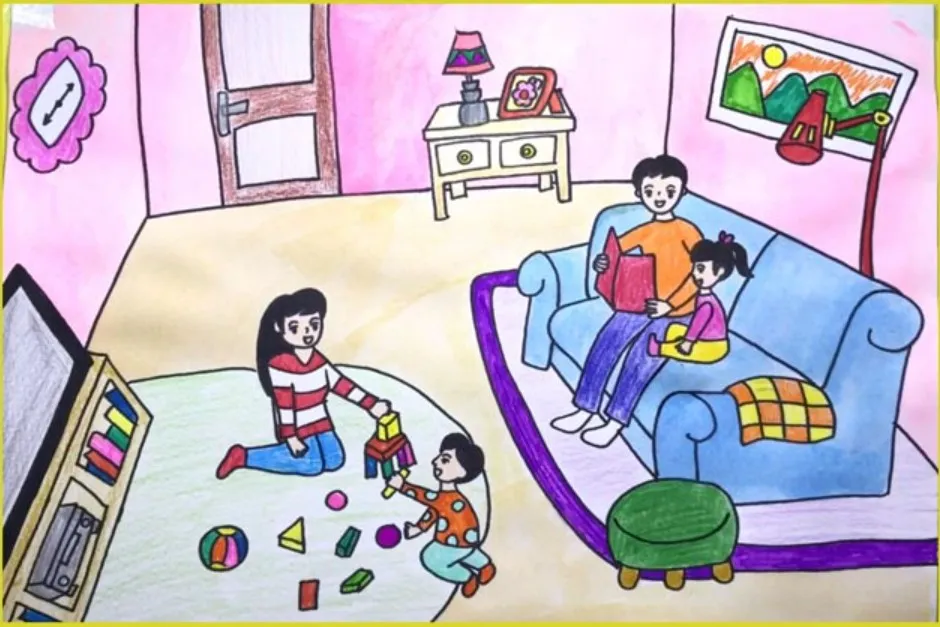 Cảnh sinh hoạt buổi tối qua góc nhìn tranh vẽ cuộc sống thường ngày của bé