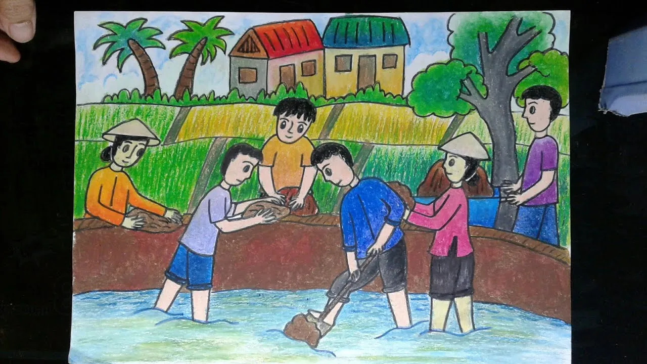 Cảnh sinh hoạt làng quê bình yên trong các bức tranh vẽ cuộc sống thường ngày