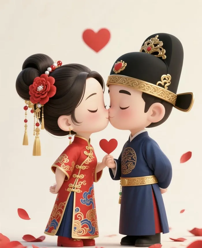 cặp đôi chibi trong lễ cưới