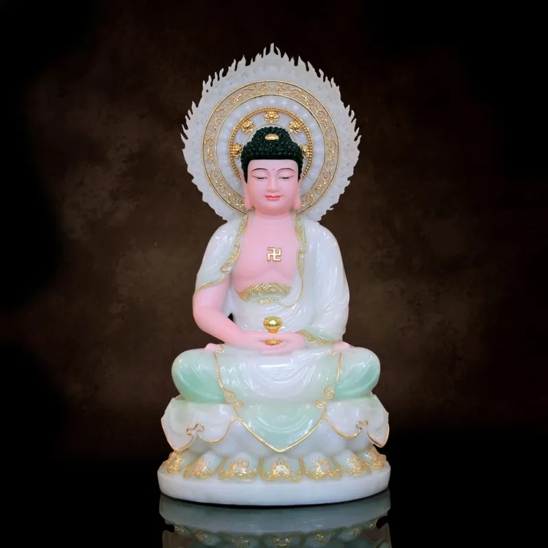 Tượng Phật A Di Đà Ngồi Đài Sen Lá Đề Bột Đá Cẩm Thạch Màu Thiên Thanh | Nhiều Kích Thước