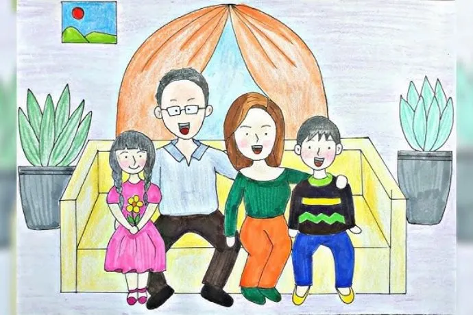 Tranh mẫu 3: Vẽ tranh chân dung gia đình