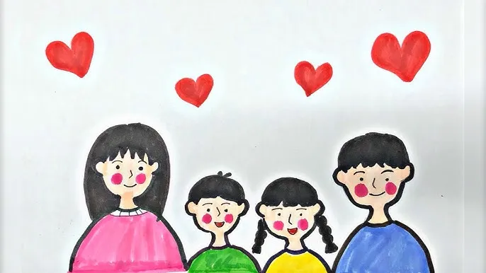 Tranh mẫu 4: Vẽ tranh chân dung gia đình