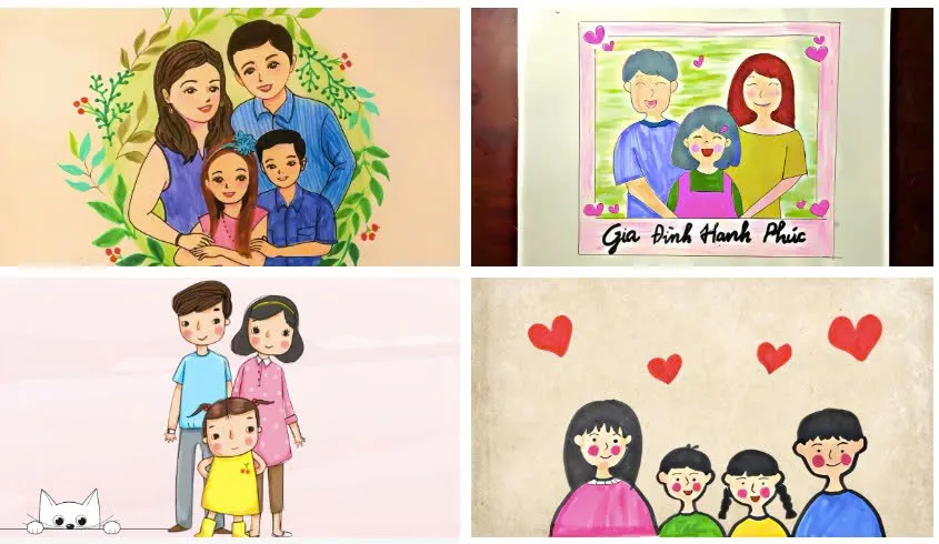 Tranh mẫu 6: Vẽ tranh chân dung gia đình
