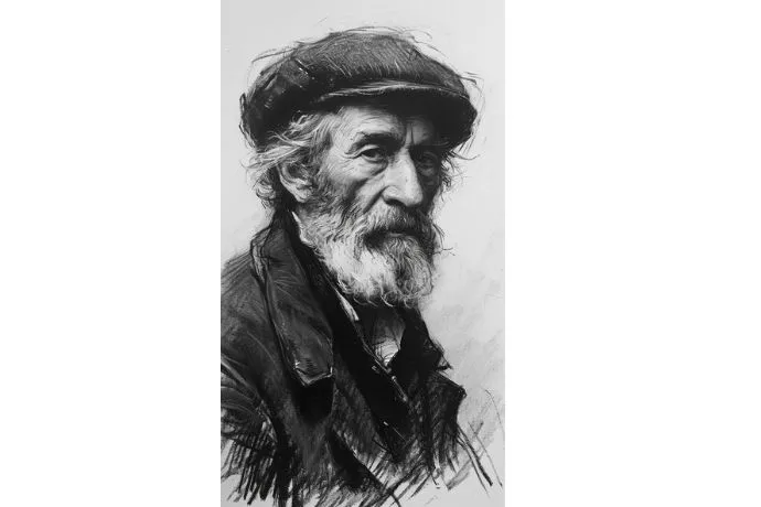 Chân dung cụ già được khắc họa tỉ mỉ với những nếp nhăn thời gian