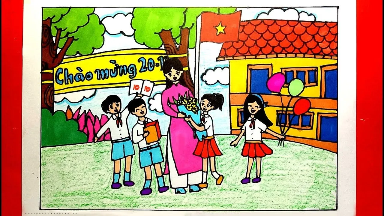 Chào mừng ngày Nhà giáo bằng tranh vẽ 20 tháng 11 đẹp nhất đầy lòng biết ơn