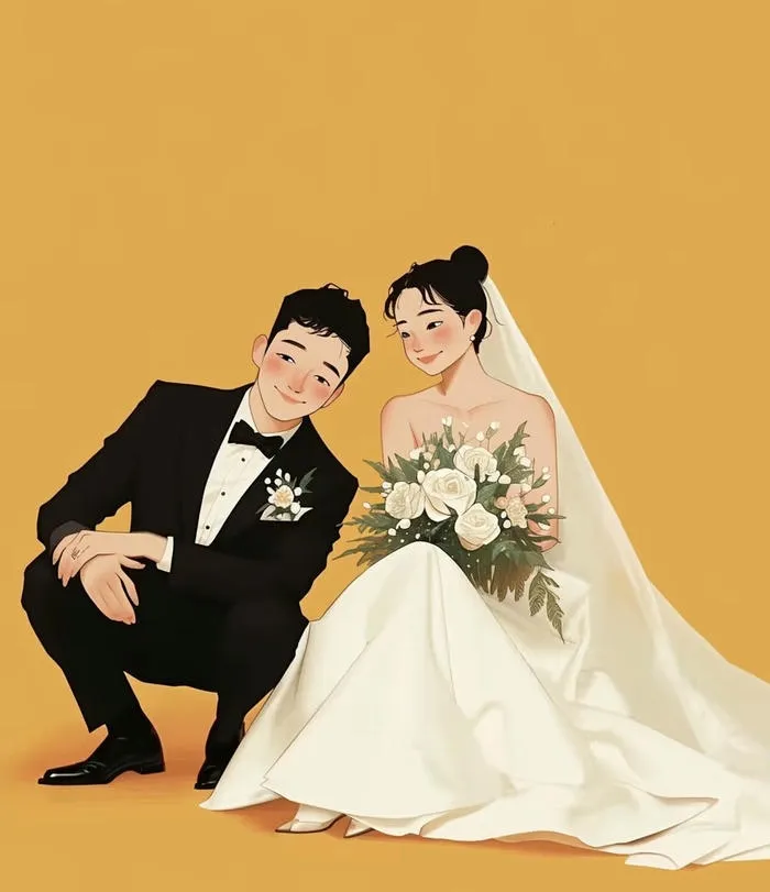 chibi đôi chụp ảnh cưới