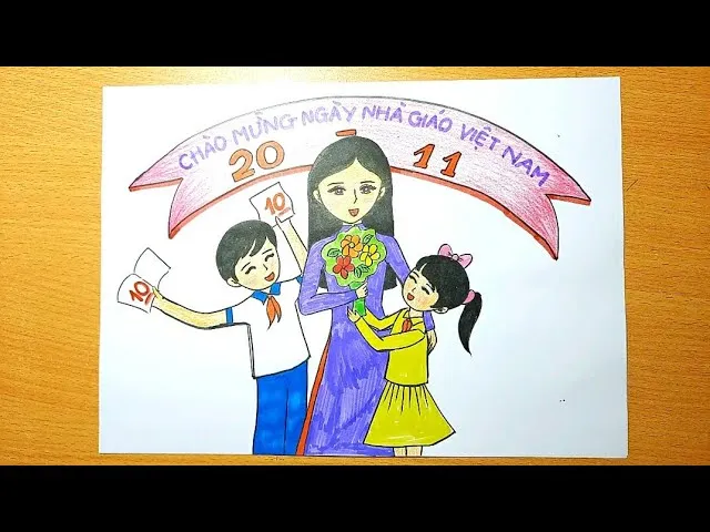 Chiêm ngưỡng sự tinh tế trong tranh vẽ 20 tháng 11 đẹp nhất về nhà giáo